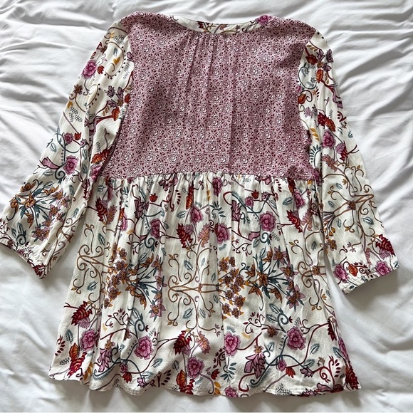 Signature Studio Boho Top Size Small Floral Print Lace Top Focal Point Tie Chest - Picture 7 of 8